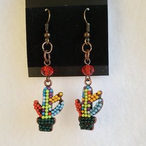 Womens potted cactus hook earrings